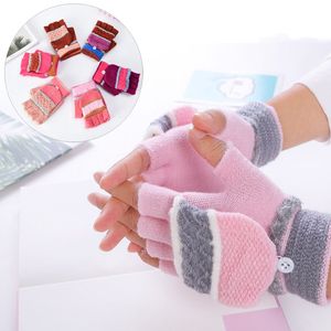 Flickor Flip Cover Half Finger Mittens Winter Knit Half Finger Gloves Winter Warm Students Kids Sticked Gloves Office Working Handskar BH2883 TQQ