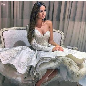 2020 One Shoulder Prom Dresses A Line Tiered Tulle Long Sleeve Ball Gown Evening Dress Custom Made Knee Length Formal Cocktail Gowns