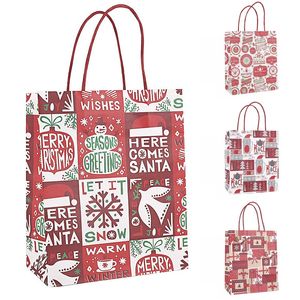 クリスマスの紙のギフトバッグ赤いクリスマスクラフトバッグクリスマスパーティー新年ホリデーの装飾紙ギフトラッピングバッグ