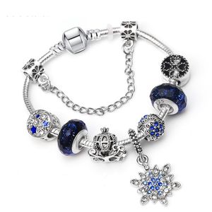 Mode-Luxus-Designer-Diamant-Kristall-DIY-europäische Perlen, romantisches Schneeflocken-Charm-Armband für Damen und Mädchen, Weihnachtsgeschenk