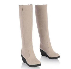 Hot Sale-Women Warm Snow Boots Vinter Skor Wedges High Folding High Heels Draw Thermal Winter Boots Kvinna Knä