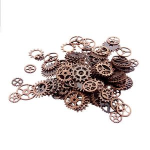 Charms About 120g/lot DIY jewelry Making Vintage Metal Mixed Gears Steampunk Gear Pendant Charms Bracelet Accessories(Ancient red coppe