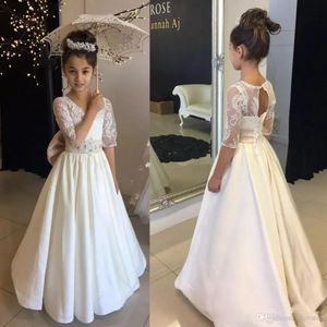 Белые сексуальные платья для девочек-цветочниц на свадьбу с круглым вырезом и половиной рукавов. Театрализованное платье для маленьких девочек. Платья для святого причастия на заказ.