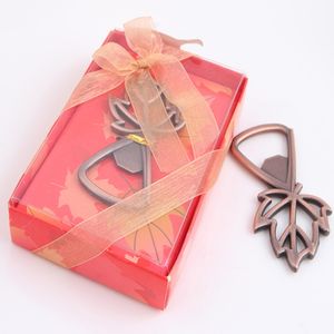 50 sztuk / partia Retro Klon Liść Otwieracz do butelek z Box Detal Kitchen Leaf Piwa Otwieracz do butelek Piwni na Wedding Party Gift Favors