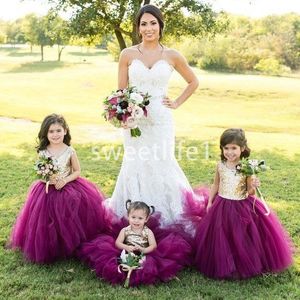 Wholesale gold tulle flower girl dresses for sale - Group buy 2019 Cute Shining Gold Sequins Top Flower Girls Dresses Princess Ball Gown Grap Tulle Floor Length First Communion Dresses Girls Pageant Gow