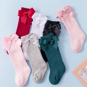 Big Bow Socks Toddler Girl Cotton Sock Solid Color Kids Socks Children Mid Tube Footsocks Fashion Baby Footwear 7 Colors Optional