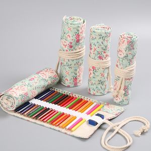 Small Floral Pencil Bags Canvas Pen Curtain Hand-crafted 12/24/36/48/72 Roll Pen Bag for Art Student Girls Adults 1223280