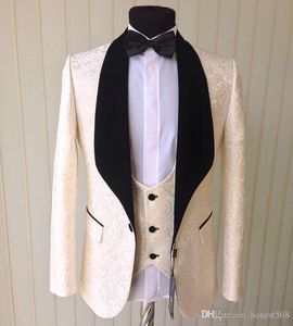 Bonito One Button Groomsmen xaile lapela noivo smoking Homens ternos de casamento / Prom / Jantar melhor homem Blazer (jaqueta + calça + gravata + Vest) 638