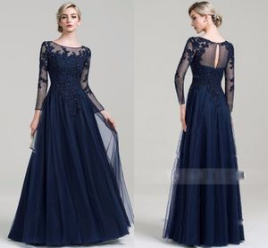 2020 плюс размер темно-синий Scoop шеи A-Line длиной до пола тюль мать невесты платье с бисером блестки для свадьбы на заказ