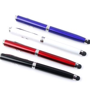 4 em 1 ponteiro laser levou tocha touch screen stylus caneta esferográfica para ipad ipad iphone 6 7 8 samsung tablet pc mp3