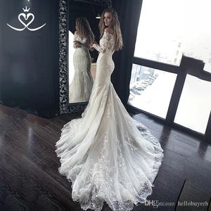 Lace Mermaid Modest Off Shoulder Long Sleeve Boho Dresses Cheap Mariage Wedding Dress Bridal Gowns Vestidos De Novia
