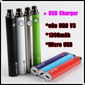 Original UGO- V3 III eGo T Battery 1300 mAh Vape Pen EVOD Micro USB Passthrough Charge on the bottom 510 Thread with Charger