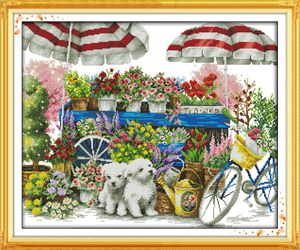 Sunny Flower Shop Home Decor Paintings, Handgjorda Cross Stitch Broderi Needlework Set Rotted Print på duk DMC 14ct / 11ct