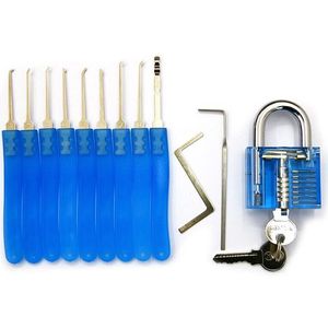 9 PCS Lock Pick Tools + Transparent Visible Pick Cutaway Practice Padlock Lock Locksmith Tool