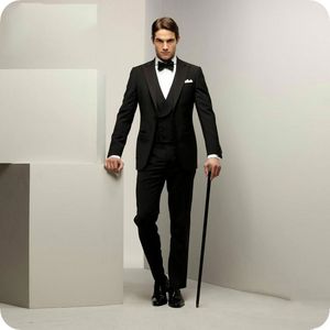 Homens Ternos ternos pretos do casamento Noivo Custom Made Costumes Pour Hommes Trajes Slim Fit Formal Groom Wear Prom Smoking Jacket Blazer Man