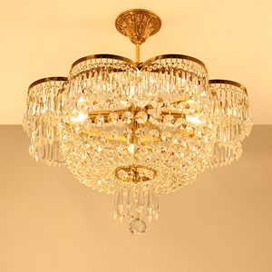 Modern 100% Brass Crystal Chandelier LED Light Romantic French Copper Chandeliers Lights Fixture Bedroom Living Room Home Indoor Lighting