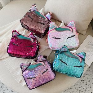 Baby Girls Sequin Messenger Bag PU Coin Purse wallet cartoon horse Kids Shoulder Bags Boutique 5 colors designer handbag C6908