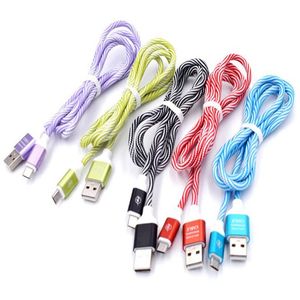 1m 3 pés de liga de alumínio de carregamento de nylon trançado Tecido cabo USB 2.0 Tipo C Dados para Samsung S6 S7 Android