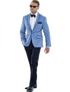 Slim Fit Blue Mens Wedding Tuxedos Notch Lapel Groom Groomsmen Tuxedos Brand New Man Blazers Jacket 2 Piece Suit(Jacket+Pants+Tie) 2368
