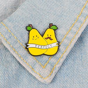 Lovers Pears Enamel Pin Cartoon PERFECT badge brooch Lapel pin Denim Jeans bags Shirt Collar Fun Fruit Jewelry Gift for Friends