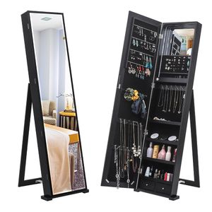 Wholesale standing mirror cabinet resale online - Full Length Mirror Jewelry Armoires Storage Standing and Wallmount LED Black Cabinets Organizer