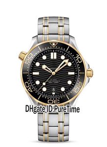 New Diver 300M 210.20.42.20.01.002 Miyota 8215 A8800 Automatic Mens Watch Two Tone ouro amarelo Textura Preto Dial SS Pulseira Puretime I03a1