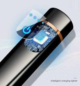USB Electronic Smoking Lighter Mini Round LCD Induktion Laddning Ljusare Metall Vindtät Ljusverktyg