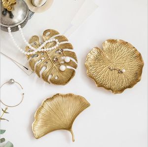 Jewelry Other Home Storage plate ornament Table top fruit tray Organization decorated with Ginkgo Leaf Metal Trays