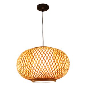 Modern Bamboo Round Pendant Light 100% Handmade Wood Weaving Suspension Ceiling Lamp Home Living Room Chandelier PA0356