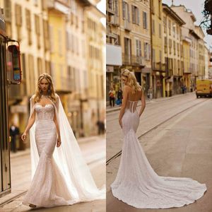 Berta Wedding Dresses with Wrap Sweetheart Lace Sequins Mermaid Bridal Gowns 2020 Backless Sweep Train Wedding Dress Robe De Mariee
