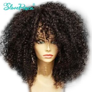 Glueless Brasilianisches Remy Harnhaar Afro Kinky Curly Prepped 4 * 4 Spitzenverschluss Perücke für Schwarze Frauen 150% Vollende Slove Rosa Y190713