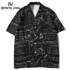 Bonita Vida Hawaiian Streetwear Homens Hip Hop Manga Curta Camisas Graffiti Impressão Harajuku Praia Camisa Verão Camisa Casual Tops