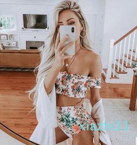 Mode-Druck Stickerei Frauen Anzug Halter Puff Sleeve Crop Top Hohe Taille Lose Shorts Weibliche Zwei Stück Set 2019