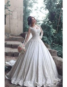 Árabe 2024 NOVO Design Design vestidos de noiva modernos colheita pescoço de renda cheia de mangas compridas de mangas compridas Trem de varredura plus size vestidos de noiva formal 403