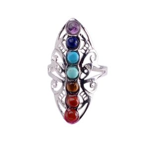 Sete Chakra Gemstone Anel Cura Ajustável Thumb Aura Gem Ring