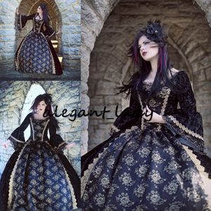 Wholesale black fantasy wedding dresses for sale - Group buy Gothic Renaissance Medieval Fantasy Wedding dress Vintage Black Gold lace up Corset Back Sleeping Beauty Bride Gowns