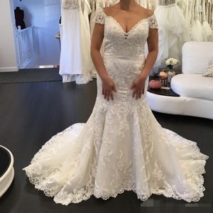 Country Size 2019 Plus Mermaid Dresses Capped Sleeves Lace Applique Sweep Train Custom Made Bride Wedding Gowns