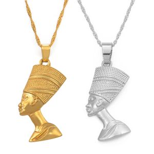 Egyptian Queen Nefertiti Pendant Necklaces For Women Girls Jewelry Gold Color Wholesale African Jewellery Choker Necklace Gift