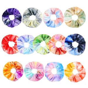 9 Colors INS Velvet Hair Scrunchies Tie Dye Hair Band Stretchy Rainbow Hairbands Women Loop Holder Girls Hair Accessories