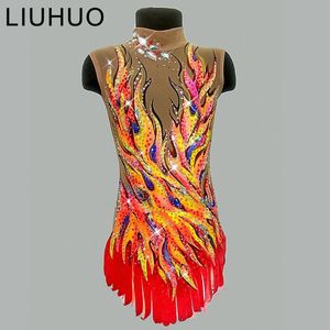 Hot selling Rhythmic gymnastics Leotards red wholesale dance costumes girls competition ballroom sports gym dress for lady and children