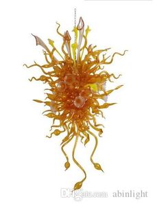 100% Ręcznie Dmuchane Żyrandole Sztuki Kwiat Zaprojektowany Nowoczesny Kryształowy Żyrandol Światła Amber Szkło LED Lampy Wisiorek