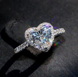 Женское кольцо с бриллиантом Iced Out Heart, квадратное кольцо с бриллиантом, Micro Pave Mossinaante, серебро 925 пробы, регулируемое кольцо в стиле хип-хоп, один размер