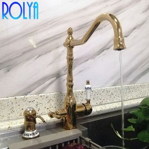 Rolya Ny ankomst Victoria Antique Bronze Gold 3 Way Tri Flow Kitchen Tap Sink Facet Mixer2928