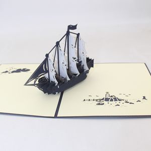 3D-Papierschnitt-Geburtstagsgrußkarten, Retro-Segelboot-Hochzeitseinladungen, Urlaubsdekoration, blaue Farbkarte