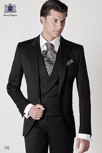 Stilig One Button Black Groom Tuxedos Peak Lapel Män Passar 3 stycken Bröllop / Prom / Dinner Blazer (Jacka + Byxor + Vest + Tie) W663