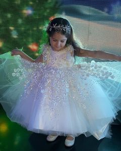 2020 Роскошные кружевные цветочные кристаллы Hi-lo Little Girl Свадебные винтажные театрализованные платья причастия платья F167
