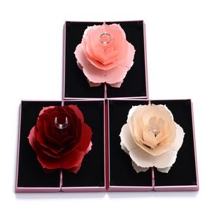 Rotierende Rose Blume Ohrring Ring Geschenkbox Ehering Schmuck Display Verpackung Leere Organizer Aufbewahrungsbox