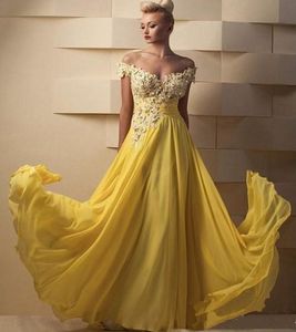 Plus Size Yellow Chiffon Prom Dresses Special Occasion Dress Vestidos De Soiree Evening Party Gowns vestido de novia Floor Length