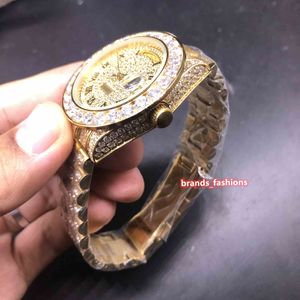 moissaniteMen's Iced Diamond Wristwatch Golden Stainless Steel Full Diamond Strap Watch Golden Diamond Case Watch Automatic Mechanical Watches2023