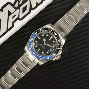 Hochwertige Luxus-Herrenuhren Herren 40 mm GMT II Automatikuhren 904L Edelstahl Cola-Keramikring Master Relogio N Verpackungsbeutel